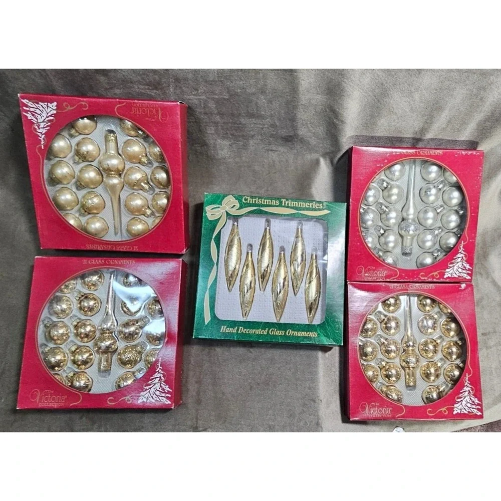 Lot VTG Mini Glass Christmas Ornaments Lot 5 Box Victoria Collection & Bradford